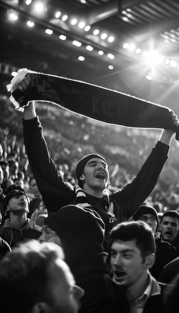 Free Photo monochrome soccer fans cheering