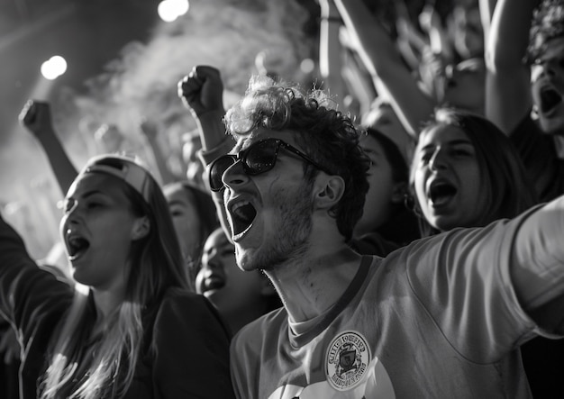 Free Photo monochrome soccer fans cheering