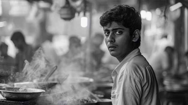 Monochrome street food entertainment