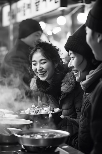 Free photo monochrome street food entertainment