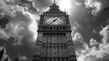 Free photo monochrome view of big ben clock for world heritage day