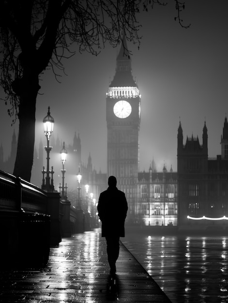 Free Photo monochrome view of big ben clock for world heritage day