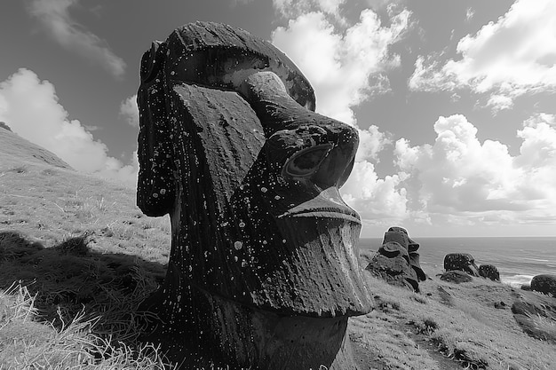 Free photo monochrome view of easter island giant for world heritage day