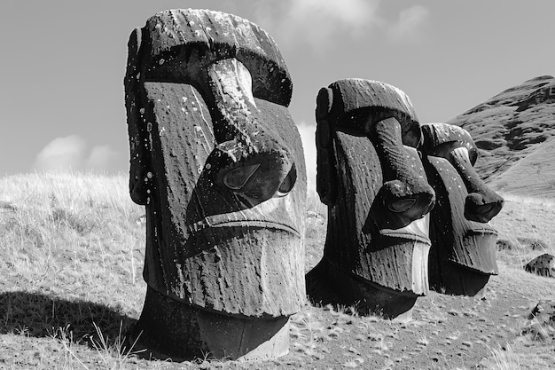 Free Photo monochrome view of easter island giant for world heritage day