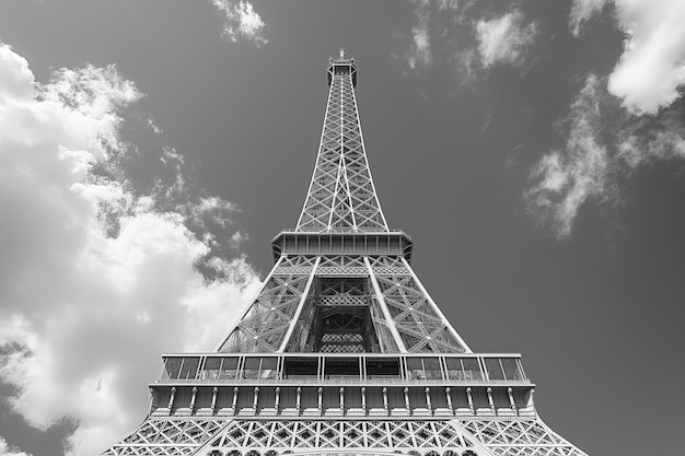 Free photo monochrome view of eiffel tower for world heritage day