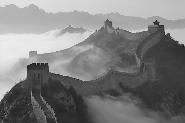 Free photo monochrome view of the historic great wall of china