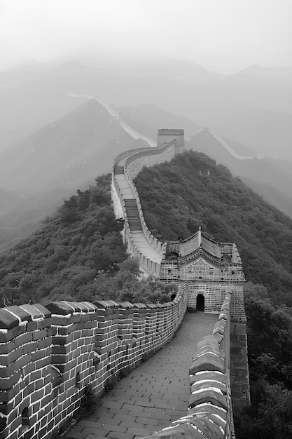 Free photo monochrome view of the historic great wall of china