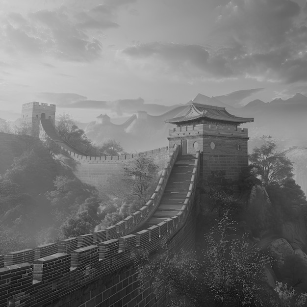 Free photo monochrome view of the historic great wall of china