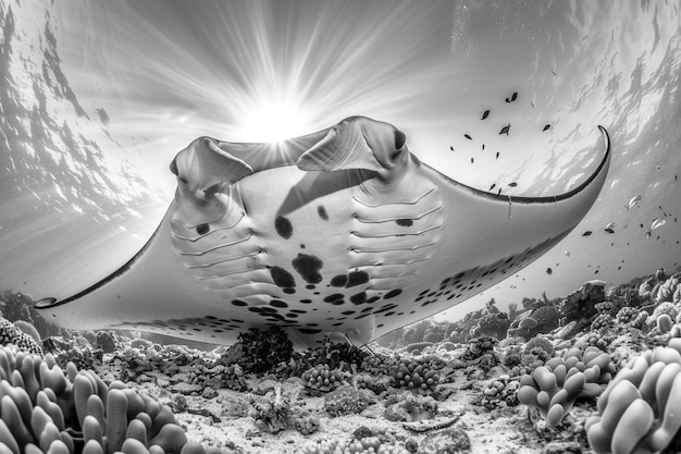 Free Photo monochrome view of manta ray animal underwater