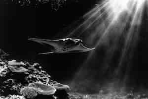 Free photo monochrome view of manta ray animal underwater