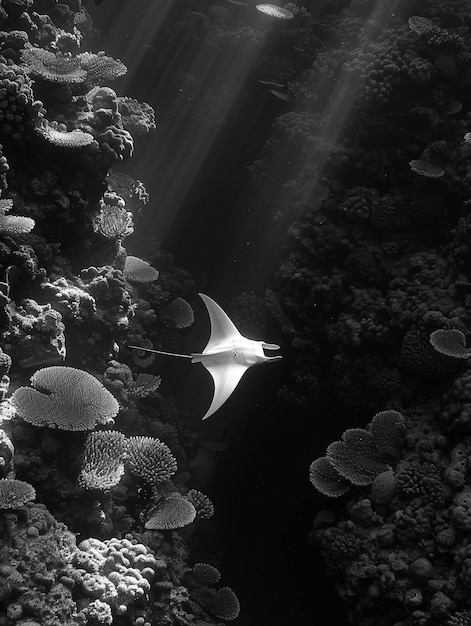 Free Photo monochrome view of manta ray animal underwater