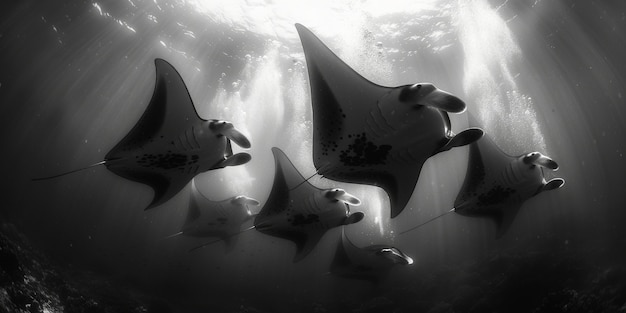 Free photo monochrome view of manta ray animal underwater