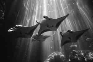 Free photo monochrome view of manta ray animal underwater