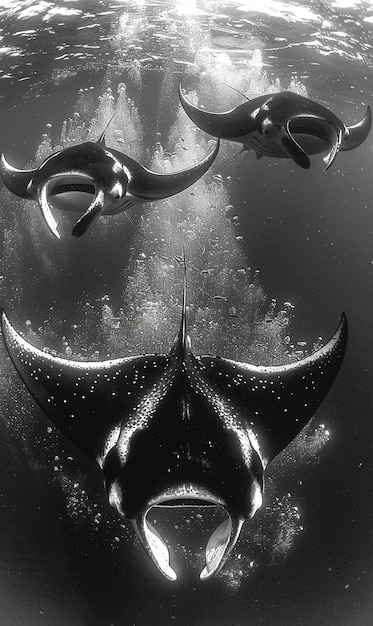 Free Photo monochrome view of manta ray animal underwater