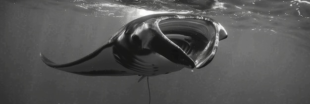 Free photo monochrome view of manta ray animal underwater