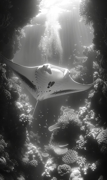 Free photo monochrome view of manta ray animal underwater