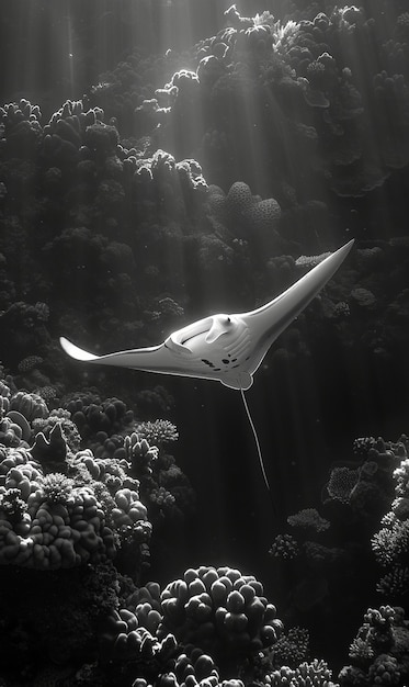 Free photo monochrome view of manta ray animal underwater