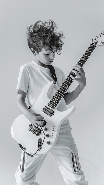 Monochrome view of person playing electric guitar