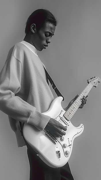 Free Photo monochrome view of person playing electric guitar