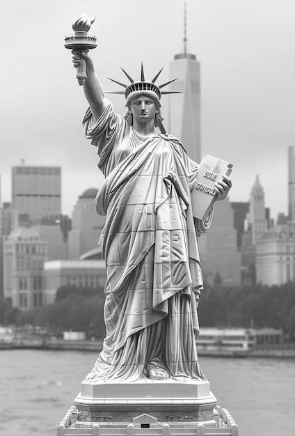 Free photo monochrome view of statue of liberty for world heritage day