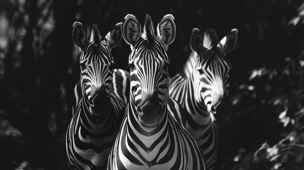 Free Photo monochrome view of wild zebra with striped coat