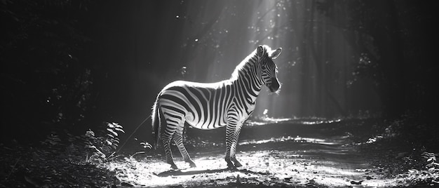 Free photo monochrome view of wild zebra with striped coat