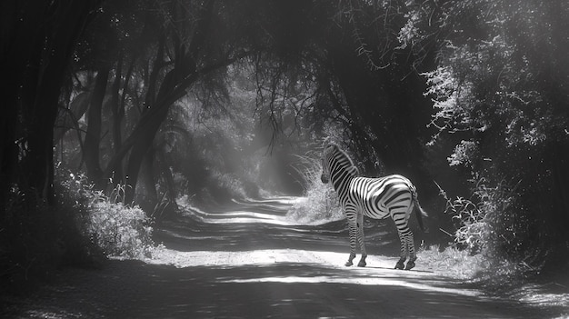 Free photo monochrome view of wild zebra with striped coat