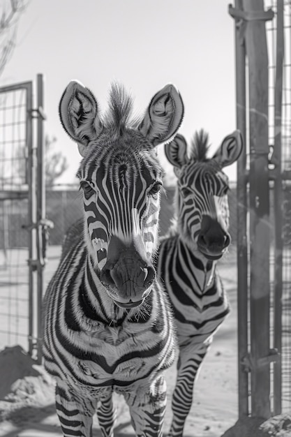 Free Photo monochrome view of wild zebra with striped coat