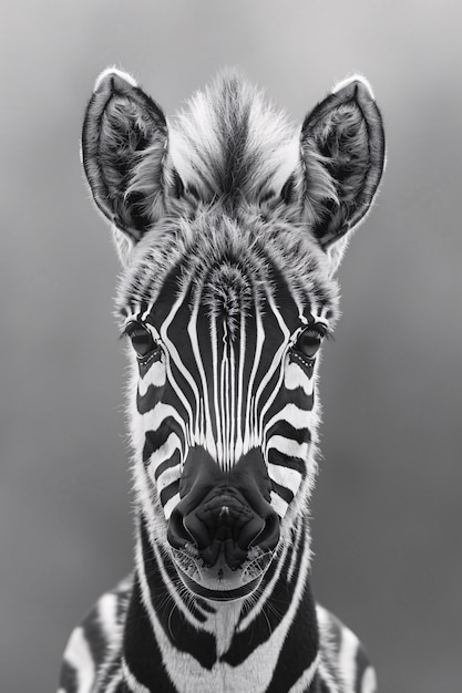 Free photo monochrome view of wild zebra with striped coat