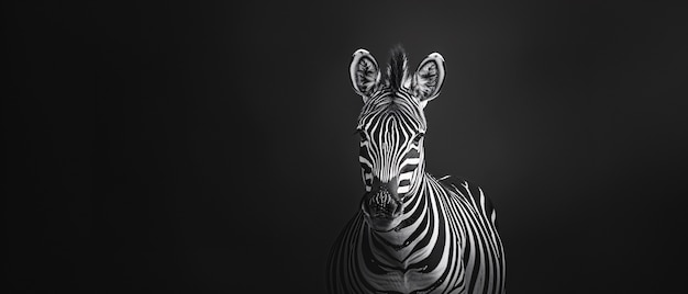 Free photo monochrome view of wild zebra with striped coat