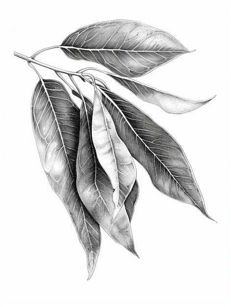 Monochrome vintage leaf in line art style