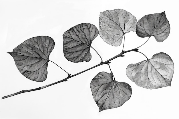 Free photo monochrome vintage leaf in line art style