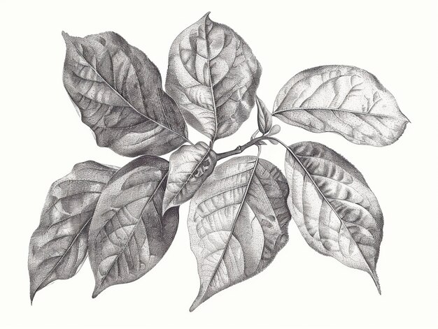 Monochrome vintage leaf in line art style