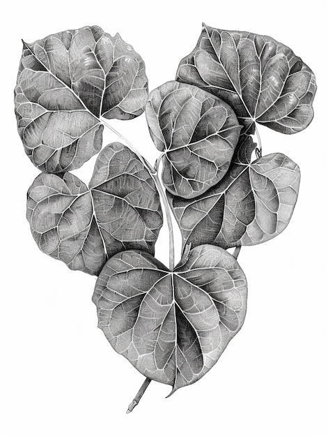 Free photo monochrome vintage leaf in line art style