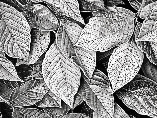 Free Photo monochrome vintage leaf in line art style