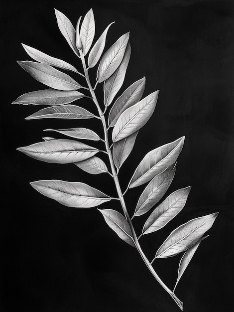 Free photo monochrome vintage leaf in line art style