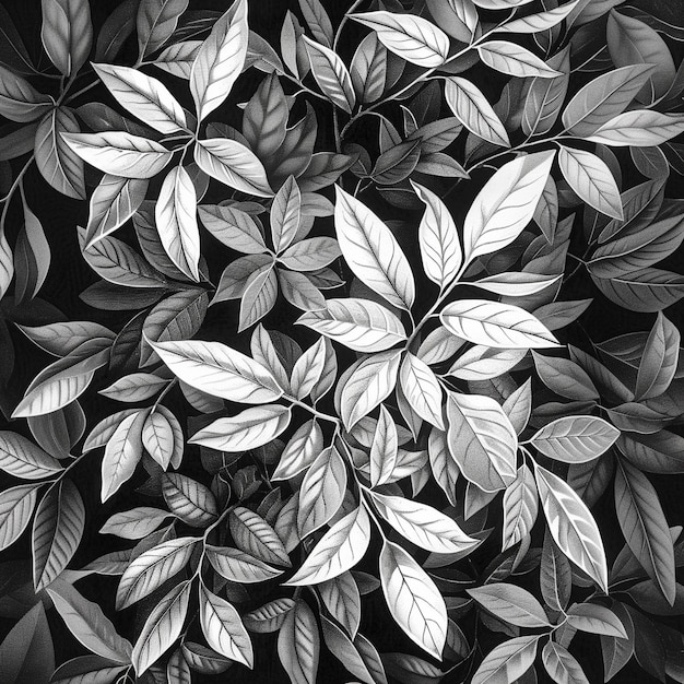 Free Photo monochrome vintage leaf in line art style