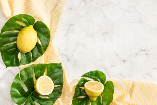 Monstera leaves with lemons