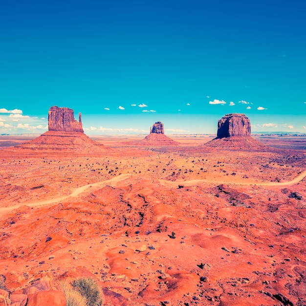 Monument valley under blue sky, USA.