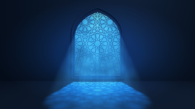 Moon light shine through the window into islamic mosque interior