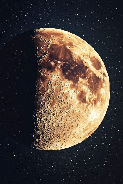 The moon seen during a phase with sepia style effect