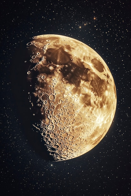 The moon seen during a phase with sepia style effect