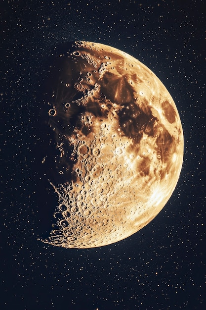 The moon seen during a phase with sepia style effect