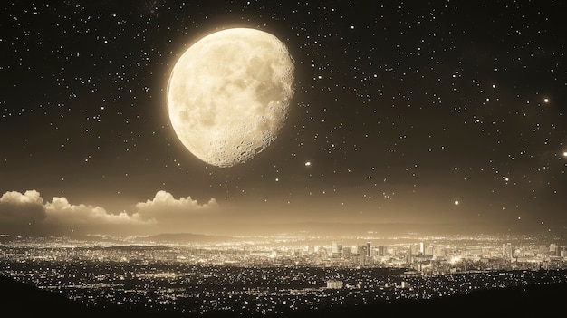 The moon seen during a phase with sepia style effect