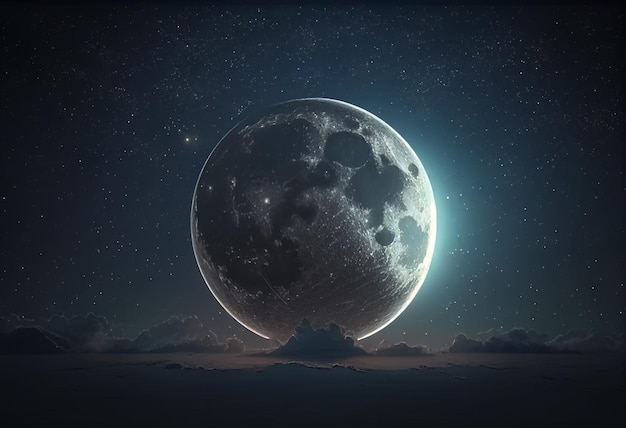 Moon in sky at night background asset game 2D futuristic generative ai