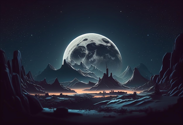 Moon in sky at night background asset game 2D futuristic generative ai