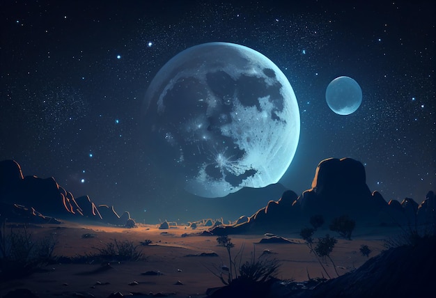 Moon in sky at night background asset game 2D futuristic generative ai