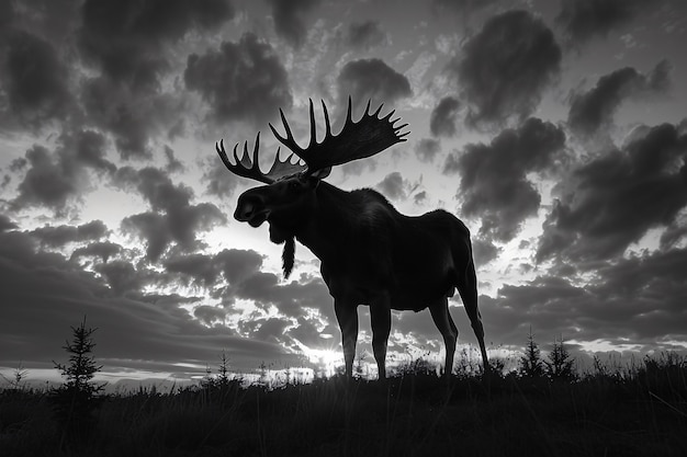 Free photo moose in the wild in black and white