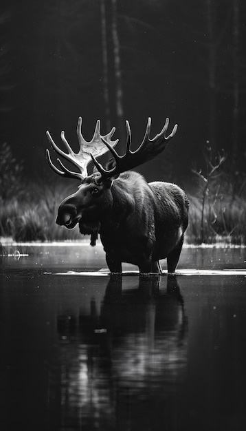 Free photo moose in the wild in black and white