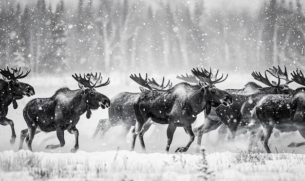 Free photo moose in the wild in black and white